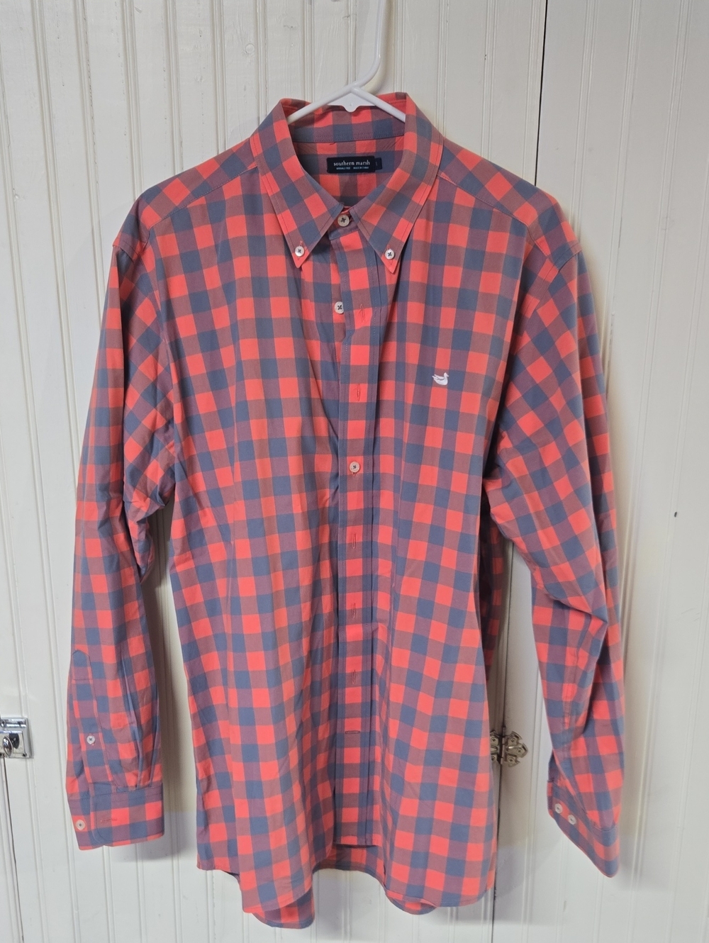 Southern Marsh Coral and Gray Plaid Button-Down Shirt